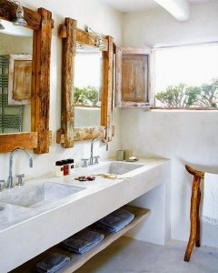 baños rusticos blancos con madera